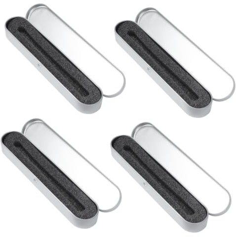 LAPYAPPE 4pcs Metal Pen Boxes with Sponge Lining, Silver Tinplate Pen Storage Case Set, Protective Pencil Holder for Office and School Use, Compact 178x36x19mm Organizer
