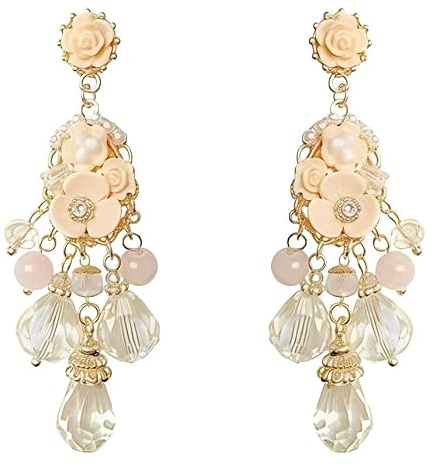 Boucles d'oreilles de chandelier floral vintage délicates pour les femmes cristal accent femmes or boucles d'oreilles, romantique déclaration de mariée, conception légère pour le ma