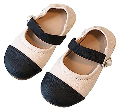 Mary Jane Ballerinaskor för flickor – barnskor med justerbart spänne, dansskor, rund tåhätta, sneakers, bekväma fritidsskor, halkfria sulor, enstaka skor, läderskor, Beige, 28 EU