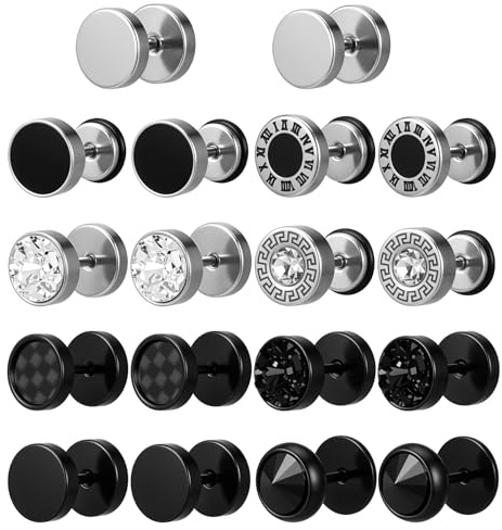 9 Pairs Fake Gauge Earrings, Fake Guages Round Cheater Plug Earrings for Men & Women, Realistic Faux Gauge Look Silver Ear Tunnel Jewelry
