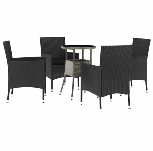 pokgdf Robustes Bistro Set mit Stahlrahmen, 5-TLG. Gartenmöbel Bistro Set PE Rattan schwarz mit Garten Bistrostühlen und gepolsterten Kissen, Garten mit Kissen Poly Rattan