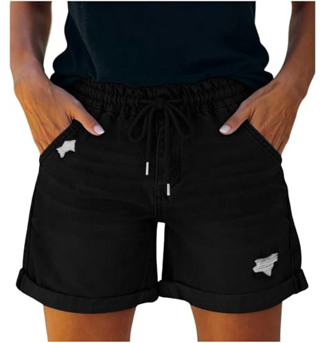 NUSGEAR 2026 Shorts Mujer con Cordón Elásticos Vaqueros Pantalones Cortos Mujer Jeans de Color Liso Shorts Holgados Deportivos Pantalones Cortos Casual