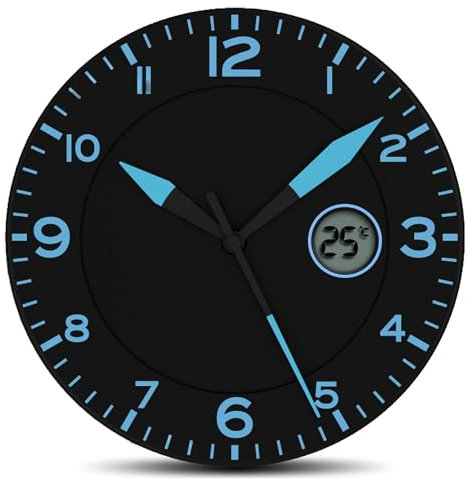 Fishtec Horloge Murale Design Moderne - Pendule Silencieuse et Écran Température Digitale - Convient pour la Cuisine, Bureau, Salon, Salle de Bain - Blue Night