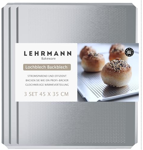 LEHRMANN Baguetteplåt (3 st.) 45 x 35 cm bakplåt hålplåt Kompartibel/Ersättning för WIESHEU ELOMA MIWE/Bosch Siemens Neff