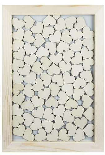 Ideen mit Herz Holzrahmen mit Herzen zum Beschriften | 30 x 42 cm | Alternative zum klassischem Hochzeits-Gästebuch | 80 Herzen | zum Aufhängen oder Aufstellen