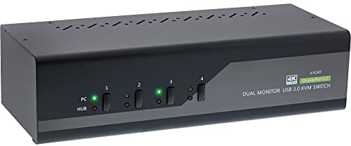 InLine 63654I KVM Desktop Switch, 4-fach, Dual-Monitor DisplayPort 1.2, 4K, USB 3.0, Audio