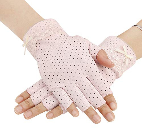 FakeFace Women Sunscreen UV Protection Fingerless Gloves Nonslip Summer Fishing Driving Gloves Half Finger Wrist Cotton Gloves Fancy Dress Gloves