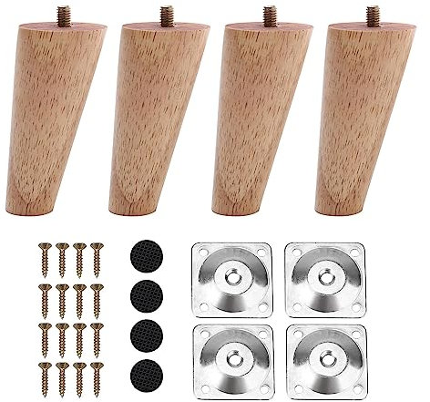 INMOZATA 4PCS Wooden Furniture Legs 10cm Replacement Sofa Legs Chair Legs with Mounting Plates & Screws, Furniture Feet for Chair Bed Sofa Couch Table Cupboard Cabinet Ottoman (10cm, Natural Colour)