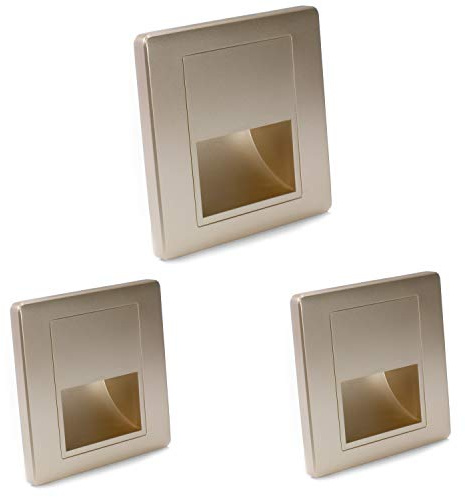 3er Set LED Wandeinbauleuchte Stufenleuchte Treppenlicht Gold Quadratisch - Eckig für Einbau LED Wandleuchte Warmweiß 3000K IP30 1.5W Treppenbeleuchtung Lampe Innen 230 Volt