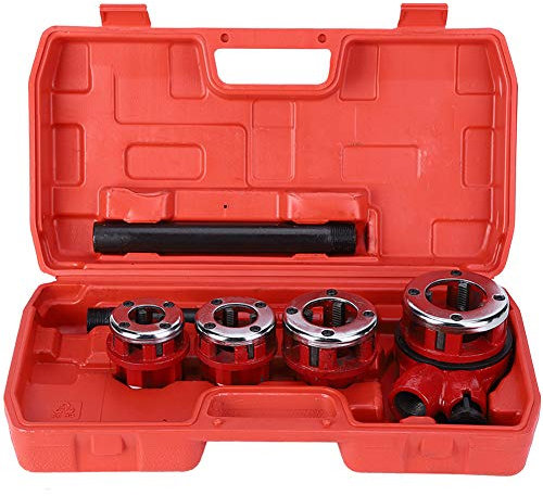 Terrajas Roscar Cabezales, Universal Multifuncional 4 Matrices Pipe Threader Tool Set, Plumbing Pipe Thread Kit Que Incluye 1/2 3/4 1 1-1/4 Juego de Roscado de Tubería de Hierro Fundido