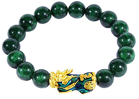 CeFoney Pulsera Feng Shui de jade natural Pixiu unisex pulida a mano, pulsera de jade natural que imita el cambio de temperatura animal, Mediano