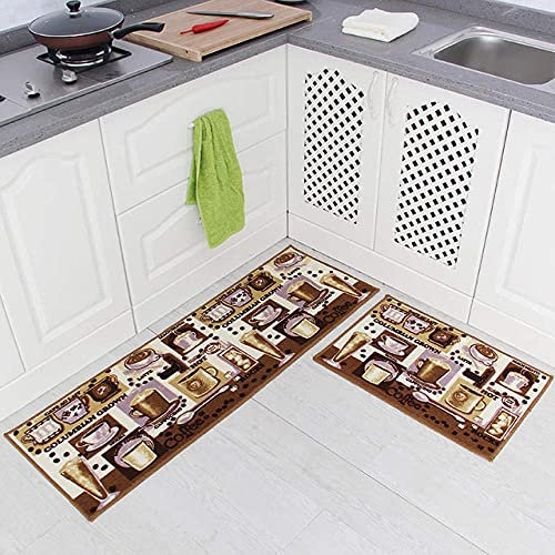 ZZDXL 2Stk Küchenteppich Kaffee Küchenläufer Teppich Für Küche Waschbarer rutschfest Läufer Küchenmatte Küchenfußmatten Mikrofaser Waschbar In Waschmaschine（40X60+40X120Cm）