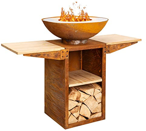 Blumfeldt Feuerschale, Tragbare Feuerschalen für den Garten, Outdoor Feuerstelle, Feuerschalen mit Grillrost, Feuerschale Groß, Gartenfeuerschale für Balkon & Terrasse, 122 x 91 x 60 cm