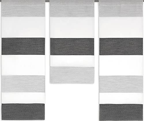 Experience by Omega 3er Set Miniflächen 4er Set Scheibengardine Küchengardine Tunnelzug Bistrogardine Größe 3 x 30 x 80/60/80 cm, Farbe 2280 03 - Weiß/Anthrazit