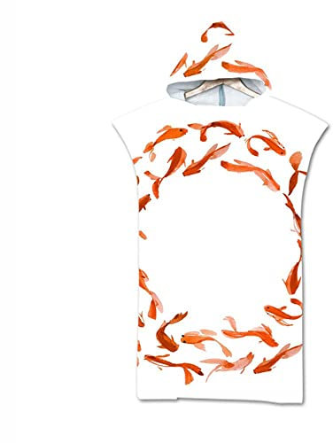 YCDtop Minimalismus E Roter Koi-Ethno-Stil Marine-Geometrie Handtuch Erwachsener Mikrofaser-Bademantel mit Kapuze Badetuch Schwimmen Surfen Beachwear