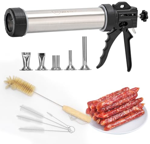 Jillmo Jerky Gun Jerky Maker, Jerky Gun Kit mit 5 Edelstahldüsen und 5 Reinigungsbürsten
