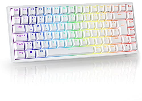 RK ROYAL KLUDGE RK84-DE 75% Gaming-Tastatur, 85 Tasten Kompakte TKL Tastatur, Bluetooth Mechanische Tastatur, Brauner Schalter, RGB Hintergrundbeleuchtung, 2.4Ghz Gaming Tastatur für Mac & Win, QWERTZ