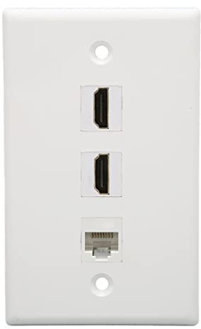 Goshyda Plaque Murale Ethernet HDMI, Prise RJ45 Cat6 Keystone et 2 Prises Multimédia Keystone HD 4K, Plaque Murale Ethernet sans Soudure pour Projecteur HDTV