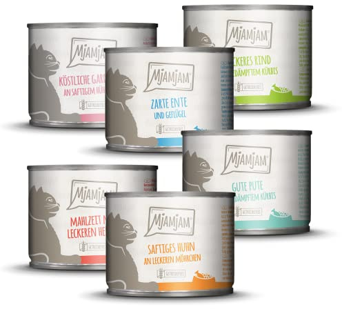 MjAMjAM - cibo umido premium per gatti - confezione di prova, confezione da 6 (6 x 200 g), senza cereali con carne extra