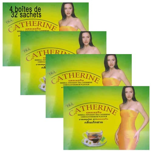 Thé Catherine Chrysanthème amincissant minceur pour régime et perte de poids, Thé aux fines herbes, 4 boîtes de 32 (128 sachets)