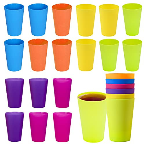 24 Pezzi Bicchieri Plastica Dura 250ml, Riutilizzabili e Colorati - Per Bambini, Feste, Compleanni e Raduni