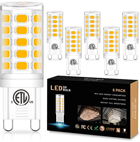 Sailstar G9 LED Bulb, 3000K Soft White, 40W Equivalent, 360 Beam Angle, 400LM, No Flicker, 120V, Bi-pin Base, 4W G9 LED Light Bulbs for Chandelier, 6 Pack, Non-dimmable