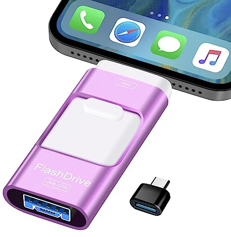 ZARMST USB Stick 256GB, 4 in 1 Flash Drive 3.0 High Speed Photostick, Memory Sticks External Storage Pen Drive for Phone/Pad/Android/PC, Copy Photo Videos Files With One Click (Purple)