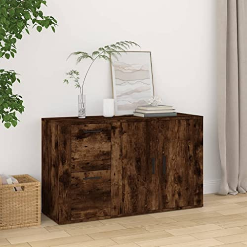 FIRBNUS 100x33x59,5 cm Bücherschranks Seitenschrank mit 2 Schubladen Sideboard Schubladenschrank Lagerschrank Beistellschrank Kommode Räuchereiche Sideboard Wohnzimmer Holzwerkstoff