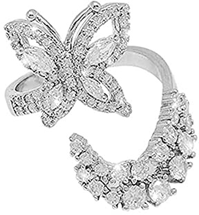 IMINI Funkelnder Schmetterlingsring mit CZ Strass für Verlobung, Hochzeit, Stretch, zarter Schmuck, Geschenk