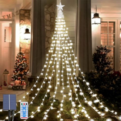 Micacorn Luci Stringa Solare, Luci di decorazione di Natale 2M×9 Striscia 8 Modalità 198 LED Cascata di Luci Fatate Impermeabili Luci Decorative Stringa per Esterni Interni Natale Giardino
