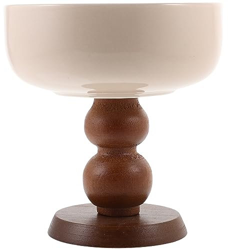 Kichvoe Coupe à Dessert en Céramique et Bois à Base Haute, Bol Multi-usage pour Servir Glace, Yaourt ou Pudding, pour Ktv et Fêtes, Design Créatif et Élégant