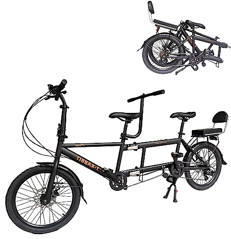 Biciclette Tandem Pieghevoli Bici da Cruiser da Spiaggia per Adulti, Bici Tandem con Ruote da 20 Pollici, Biciclette Tandem Regolabili a 7 velocità Cruiser Bike