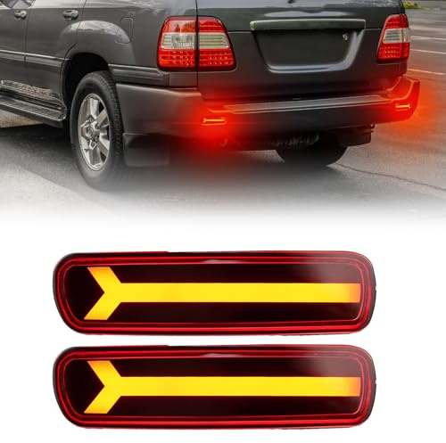 PGTOPONE LED Rear Bumper Reflectors Fog Brake Tail Light Lamps Compatible with Toyota Land Cruiser Lexus LX470 1998-2007 Add on Turn Signal Accessories (RED STYLE)