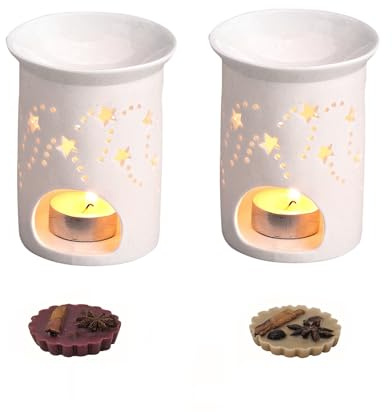 Weihnachtsdeko weiß 2X Duftlampe Keramik + Duftwachs Zimt Teelichthalter | 11x8,5 cm Porzellan