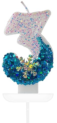 Yiran 3D Geburtstagskerze 3, blau-weiß, Kuchendekoration, geruchlos, biologisch abbaubar, umweltfreundlich