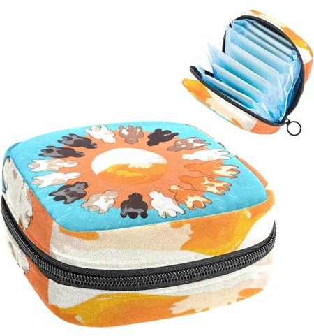 Sacchetto di immagazzinaggio del tovagliolo sanitario,Borsa mestruale,Borsa per cuscinetti,Zampa di gatti colorati,Sacchetto mestruale