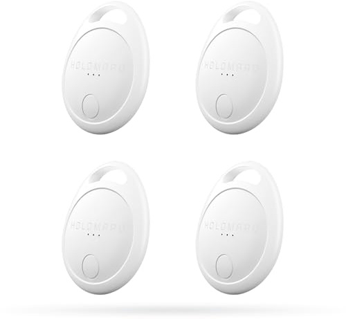 HOLOMARQ Smart Tags 4 Pack, Key Finder Works with Apple Find My [iOS ONLY, NOT for Android], as Car Keyring, for Luggages, Suitcases, Bags, Dogs or Cats (T1, White, 4PCS)