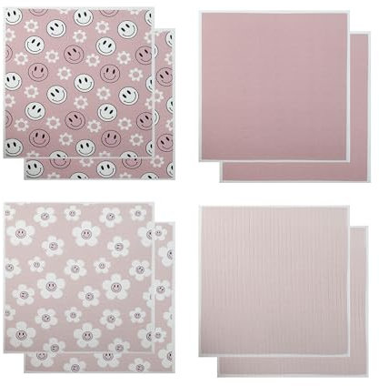 COOK WITH COLOR Eco-Friendly Reusable Swedish Dishcloths for Kitchen - Pack of 8 Reusable Paper Towels, Biodegradable Cellulose Sponge Cloths- Assorted Designs and Colors, Pink Floral