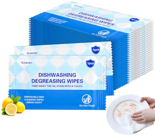 50 Pcs Dish Cleaning Wipes Individually Wrapped Travel Dish Soap Wipes, Portable Cleaning Wipes Disposable Wipes for Kitchen Outdoor Traveling Camping Clean,Lemon Scent