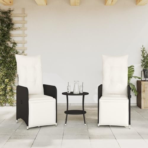Homgoday Gartenstuhl relax PE-Rattan schwarz, bequem gepolstert, Liegeposition, UV-beständig, 54,5 x 111,5 cm Model365700