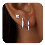 Dochais Ohrringe Gold Set 14K Vergoldete Ohrstecker Creolen mit Anhänger | Hypoallergene Ohrringe Stecker Wasserfest Klein Creolen Gold Knorpel Helix Piercing Schmuck Geschenk für Damen Frauen 3 Paar