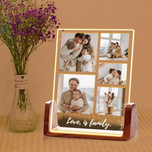 Custom Acrylic Plaque with Photo, Custom Collage Picture Frames | with Night Light, Personalized Mom Birthday Gifts, Personalized Gifts for Mom, Dad, Family (4 Size: 15-25cm)