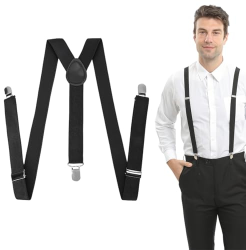 WOXJENA Bretelles Extra Fortes en Cuir, Pantalon de Ski et de Travail pour Homme et Femme, avec 3 clips métalliques très forts
