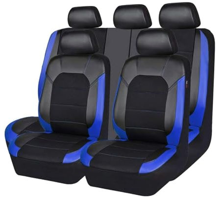 MaKeMoney Auto Sitzbezüge Sets FüR Skoda Fabia 2008-2023, Leder Allwetter Atmungsaktiv Sitzbezüge rutschfest Schonbezug Set Auto Zubehör,A/Black Blue