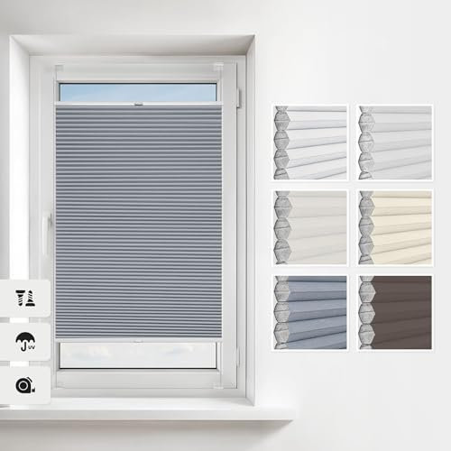 Estika Wabenplissee mit Bohren 100x200 cm – Farbe Grau Verdunkelungsplissee zum Anschrauben für Fenster, in verschiedenen Blickdichten erhältlich, mit Montagezubehör