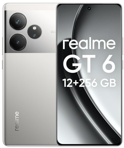 realme GT6 Smartphone, 5G móvil 12+256 GB, Snapdragon 8s Gen 3, Pantalla Ultra Brillante de 6000nit, 50MP+50MP+8MP Cámara, teléfono, 5500mAh Batería, sin Adaptador, Plata Fluido