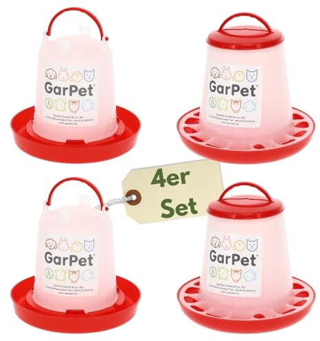 4 Stück Hühnertränke & Futterautomaten Set für Geflügel Futterspender Futtertrog Küken Hühner Zubehör Kükentränke Geflügeltränke Wasserspender Gr. 1