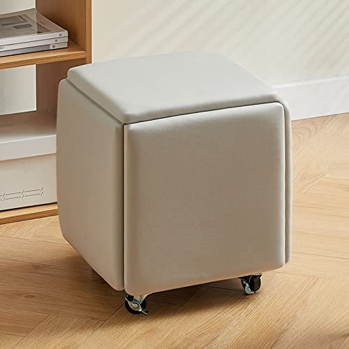 FBHappiness 5-in-1-Stapelstuhl-Set aus Leder mit Rollen für Schlafzimmer und Wohnzimmer, Hel5-in-1-Stapelstuhl-Set aus Leder mit Rollen für Schlafzimmer und Wohnzimmer, Hellgrau B