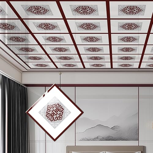 Dalle de plafond Dalles De Plafond Suspendues Autocollantes Pour Camping-car, Panneau Supérieur De Cuisine Résistant À L'huile, Dalles De Plafond Autocollantes En PVC 30 X 30 Cm(40 pcs)