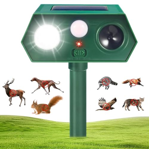 Repulsif Chat Exterieur, Ultrason Répulsif Chat avec Détecteur de Mouvement et Lumière LED pour Jardin, Étanche Répulsif Animaux pour Chat, Renard, Chien, Écureuil